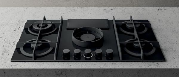 Elica NT-FLAME-BLK-DO NikolaTesla Flame Black Gas Hob with Ducted Extraction