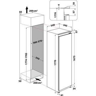 Technical drawing of a shower enclosure with dimensions