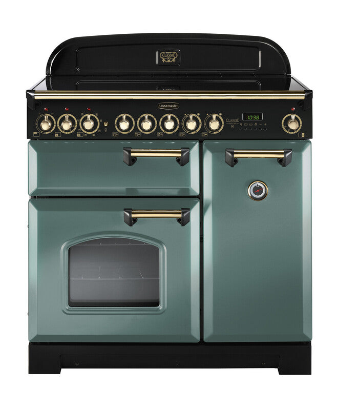 Rangemaster Classic Deluxe 90cm Ceramic Range Cooker With Brass Trim ...