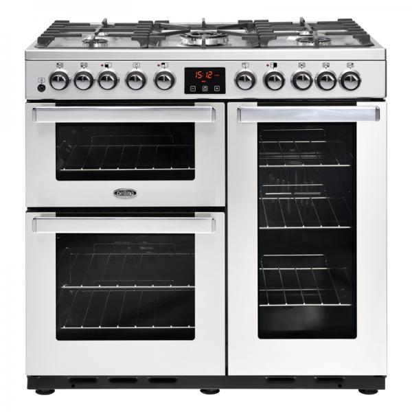 Belling 444444107 90DFT Professional Cookcentre Deluxe Stainless Steel Dual Fuel Range Cooker